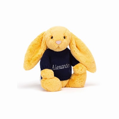 Jellycat Bashful Sunshine Bunny with Navy Jumper New Zealand | SIMQD4762